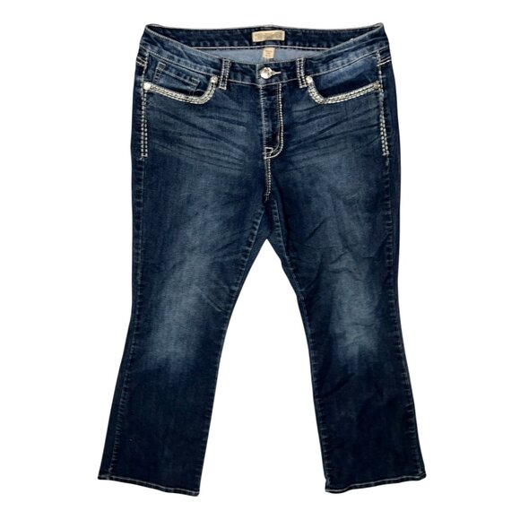 Nine West Vintage America Womens Dark Wash Embellished Jeans 12/31 Mid-Rise Boot - Picture 9 of 13